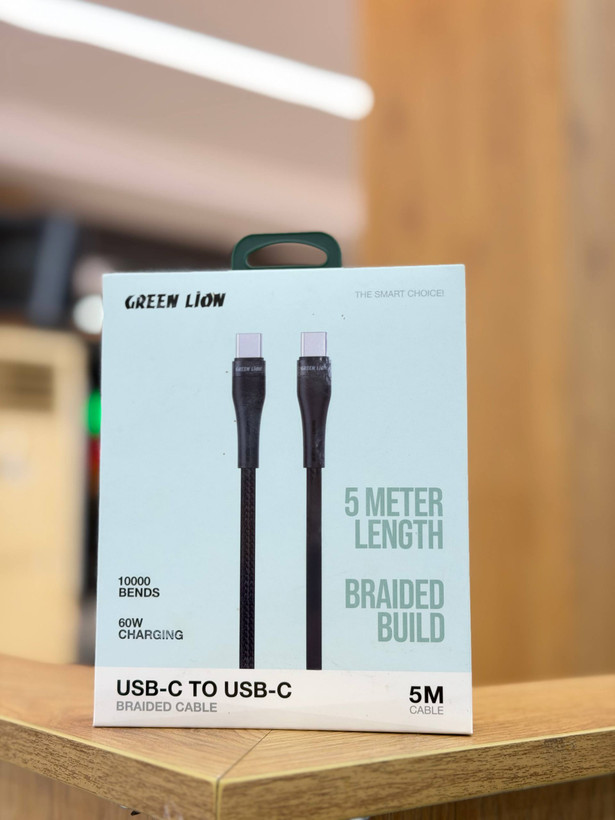 کابل شارژ تایپ سی به تایپ سی فست شارژ گرین لاین مدلBraided Cable طول ۵ متر